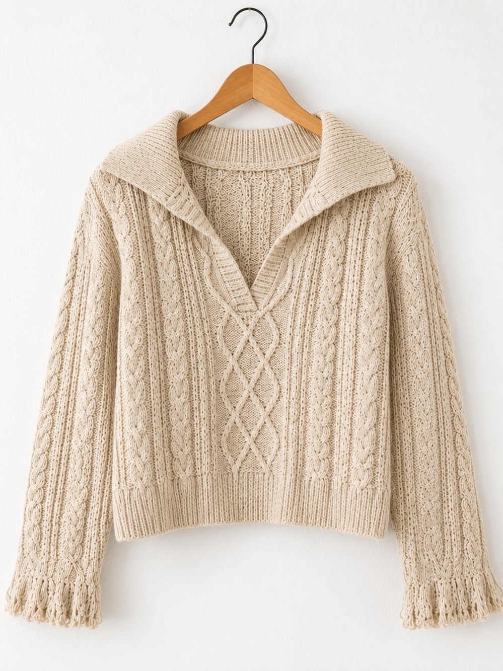 Cable Knit Collared Revel Sweater - Cream Coastal - Picture 3 of 4